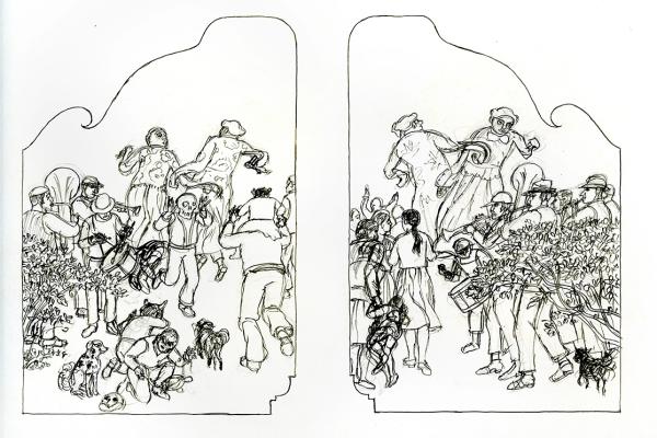 Diseño  de escenario. Detalle con motivos pictóricos